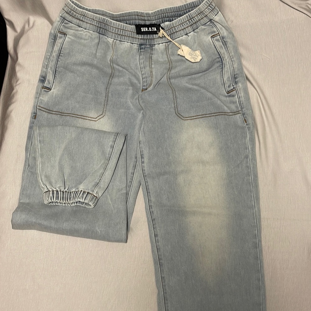SER.O.YA.  Denim jogger with elastic waist and cuffs.